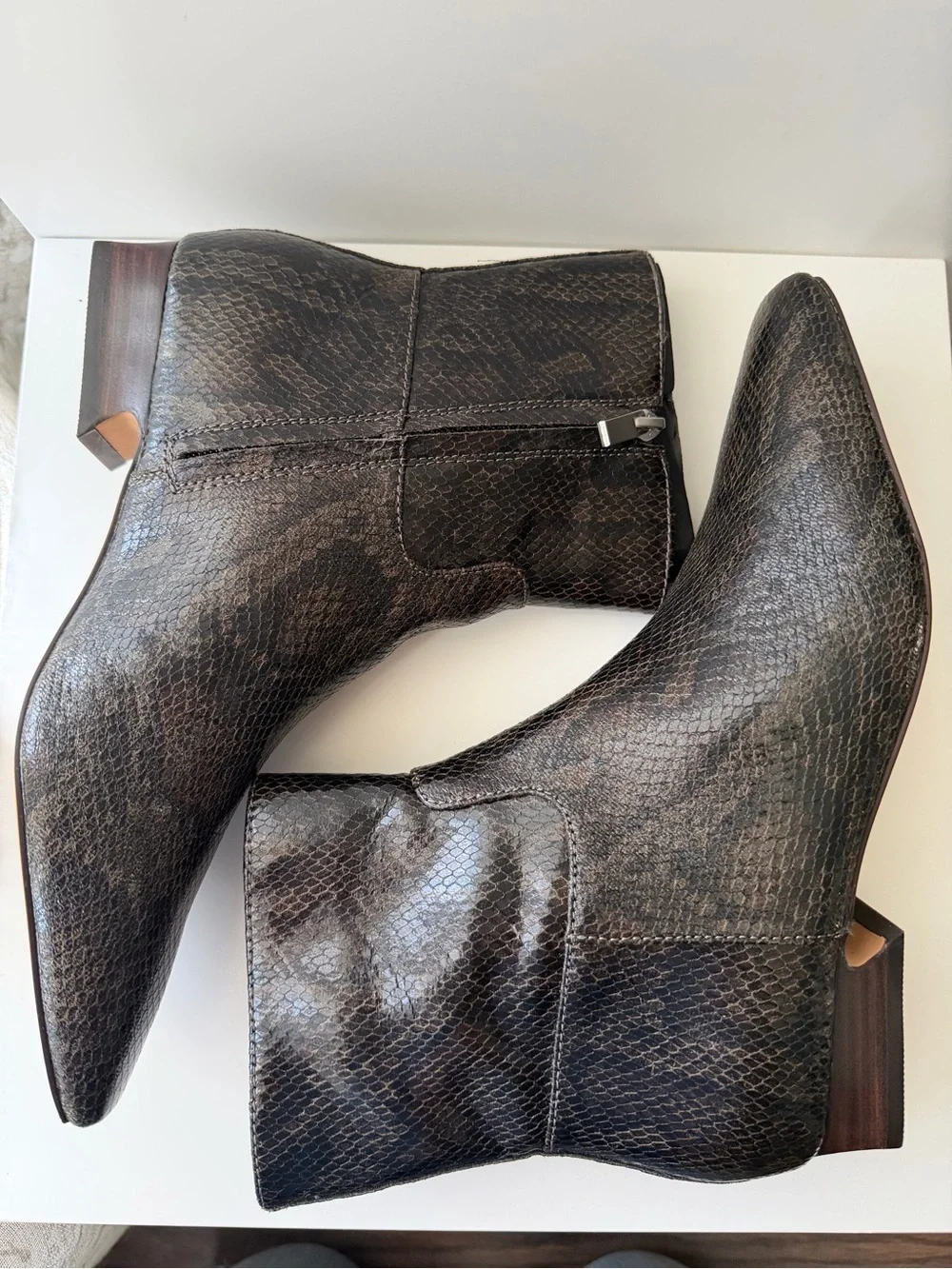 FREE PEOPLE Easy Does It Vegan Snake Print Snip Toe Ankle Boots-Size 7, 7.5 & 8